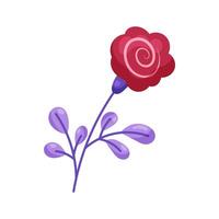 Red rose with purple leaves. Element for design on white background. Isolated illustration. vector