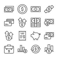 A set of money related icons including a piggy bank, a briefcase vector