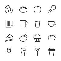 A set of food and drink icons in a black and white style vector