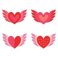 Set of simple color Valentine Heart symbol with wings icon vector