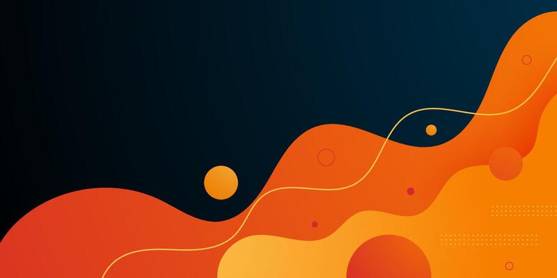 Abstract orange wave liquid color on dark blue background. Simple 3D banner design background.