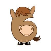 Funny Character Horse Number 6, figure Six. Cartoon of number with a animal concept. Calligraphy, lettering, typography for your Education cards or game vector