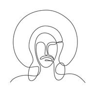Continuous one line drawing of Jesus Christ. Head of Jesus Christ. Linear background. Isolated image of a hand drawn outline vector