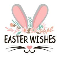 Easter wishes lettering poster in the shape of rabbit head. Easter bunny ears, nose and whiskers. Cute bunny. For designing Happy Easter congratulation card. vector