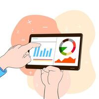 tablet with charts and graphs on the screen. vector
