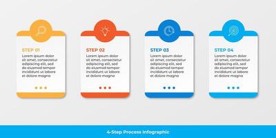 Business process infographic with four steps and icons. Suitable for presentations and business vector
