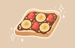 Nutritious Toast with Banana and Raspberry. Perfect Balanced snack. . vector