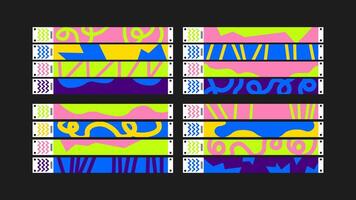 Colorful Wristband Template Mockup Set for Events. A dynamic collection of stylish wristband designs, perfect for festivals, concerts, parties, corporate events, and more. Editable template vector