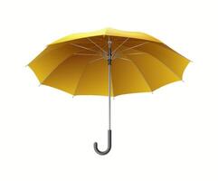 Open yellow cane umbrella with black handle realistic illustration. Accessory representing safety 3d object on white background vector