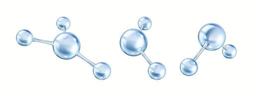 Collagen molecules forming intricate structural network realistic color icons set. Protein molecular dynamics 3d objects bundle on white vector