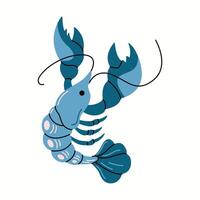 Blue crayfish with segmented tail and big claws flat color character. Rare delicacy in gourmet cuisine illustration on white background vector