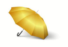 Golden cane umbrella casting shadow realistic illustration. Protection wealth and insurance idea 3d object on white background vector