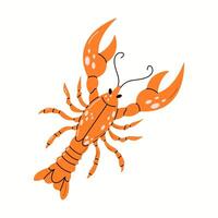 Orange lobster with big claws and white spots flat color character. Appealing icon for culinary websites illustration on white background vector