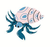 Hermit crab with pink and blue shell flat color character. Ideal character for educational books for children illustration on white background vector