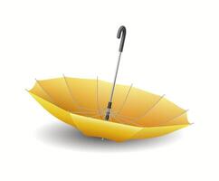 Yellow cane umbrella lying upside down realistic illustration. Protection from stormy weather accessory 3d object on white background vector