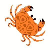 Orange crab shows large claws and legs flat color character. Element for culinary-themed posters and flyers illustration on white background vector