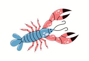 Lobster with blue body and pink claws flat color character. Visual tool for teaching children about oceanography illustration on white background vector