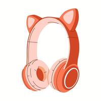 Wireless headphones with cat ears flat color object. Playful design of earphones for listening to music illustration on white background vector