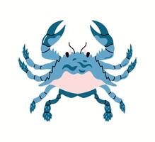 Charming blue crab shows claws and legs flat color character. Delightful addition to books of children illustration on white background vector