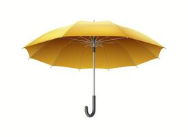 Yellow cane umbrella protecting from rain realistic illustration. Insurance and weather protection 3d object on white background vector
