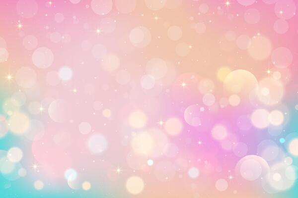 Pink cute background with bokeh and sparkles. Magic dreamy unicorn sky with glitter and stars. Fairy fantasy pastel gradation with iridescent effect. Lovely fairy romantic shiny illustration