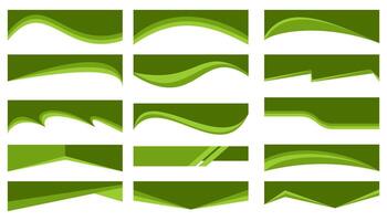 Header shape background for website design. Green border for banner. Abstract divider for bottom or frame of template and web page. Presentation wavy and curve separator. vector