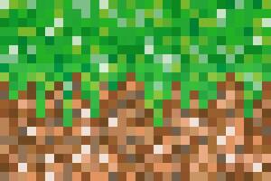 Pixel texture background with grass and ground blocks. Green and brown cubes in seamless pattern for game. Square bricks abstract wallpaper. mosaic backdrop vector
