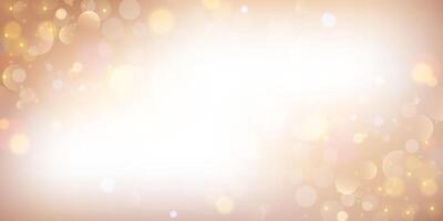 Light background with golden bokeh. Abstract glitter texture. Beige gradient with glow. Ivory pastel blurred backdrop for wedding invitation design. Nude elegant gradation wallpaper vector