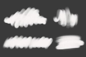 Halftone noisy gradient paint brush stroke. Dotted blobs. Abstract grunge elements vector