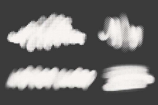 Halftone noisy gradient paint brush stroke. Dotted blobs. Abstract grunge elements