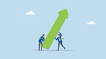 Teamwork effort to help growing business, 4k animation of team members in business assist in elevating arrow on graph. video