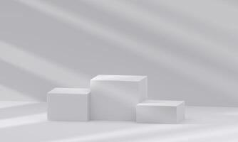 3D white podium with light and shadow. Abstract geometric composition in minimalist design. 3D studio display showroom product pedestal14 photo