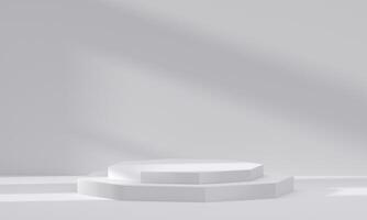 3D white podium with light and shadow. Abstract geometric composition in minimalist design. 3D studio display showroom product pedestal11 photo