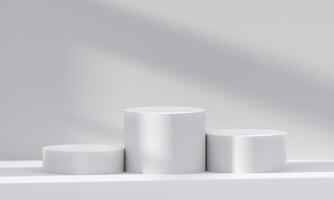 3D white podium with light and shadow. Abstract geometric composition in minimalist design. 3D studio display showroom product pedestal13 photo
