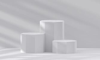 3D white podium with light and shadow. Abstract geometric composition in minimalist design. 3D studio display showroom product pedestal1 photo