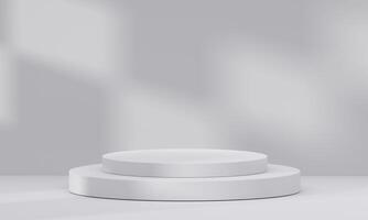 3D white podium with light and shadow. Abstract geometric composition in minimalist design. 3D studio display showroom product pedestal photo