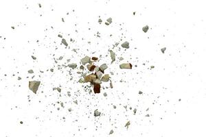 explosion of stone particle and dust isolated photo