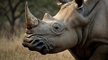 a close up of a rhino with its head turned to the side. photo