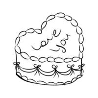 A heart shaped cake with the words I love you written on it. The cake is decorated with ribbons and has a white background vector