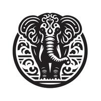 black and white silhouette of an elephant, adorned with intricate mandala patterns. vector