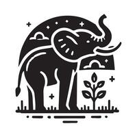 A stylized, black and white silhouette of an elephant, featuring intricate, decorative floral and tribal patterns. vector