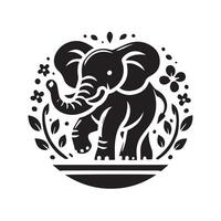 Intricate Black and White Elephant Design vector