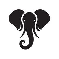 A bold, black silhouette of an elephant's head, set against a stark white background. vector