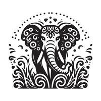 A stylized, black and white vctor graphic of an elephant. vector