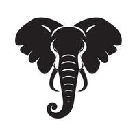A sophisticated black silhouette of an elephant's head, featuring stylized ears, trunk, and face. vector