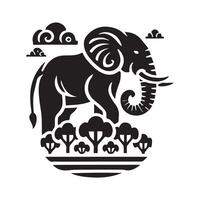 black and white illustration of an elephant, intricately adorned with mandala-style patterns. vector