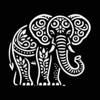 black and white line art illustration of an elephant with an intricate design. vector