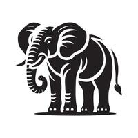 A bold, black silhouette of a elephant, facing forward. vector