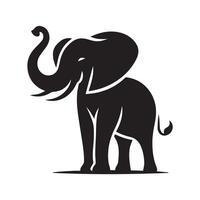 Elegant Black and White Elephant Silhouette in Lush Grass vector