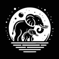 A stylized, black and white line art illustration of an elephant with an intricate design. vector